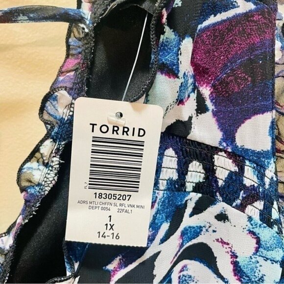 Torrid Blue and Black Sleeveless Ruffle Dress 1X NWT NEW! - Picture 4 of 9